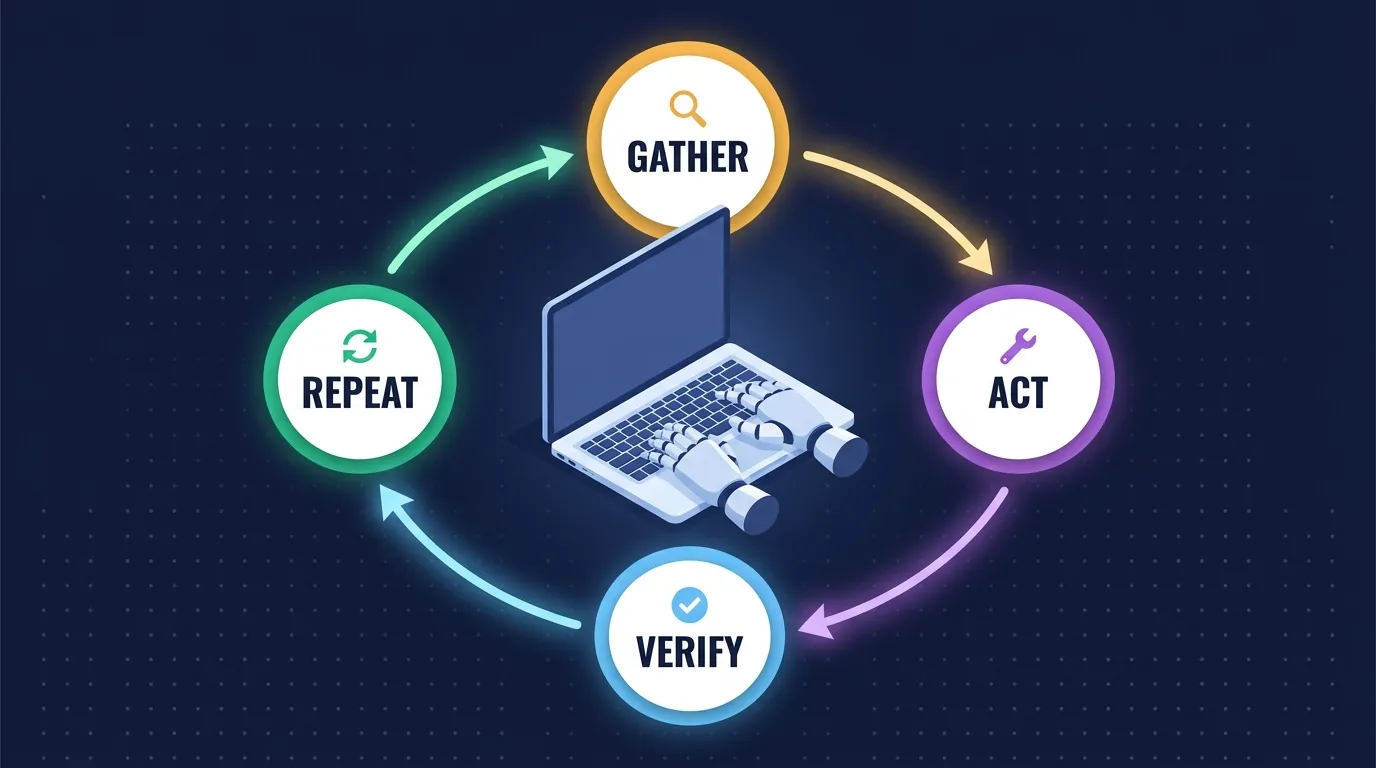 Agentic loop diagram — Gather, Act, Verify, Repeat