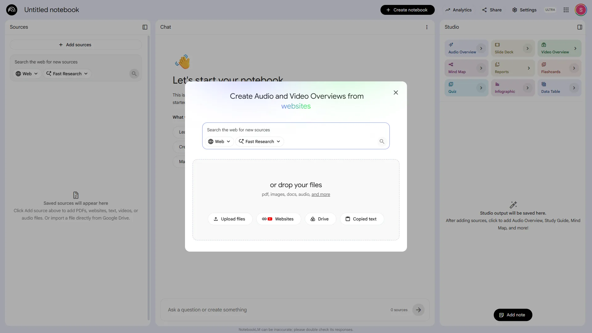 ขั้นตอนที่ 2: อัปโหลด source — PDF, URL, YouTube หรือ Google Docs ก็ได้