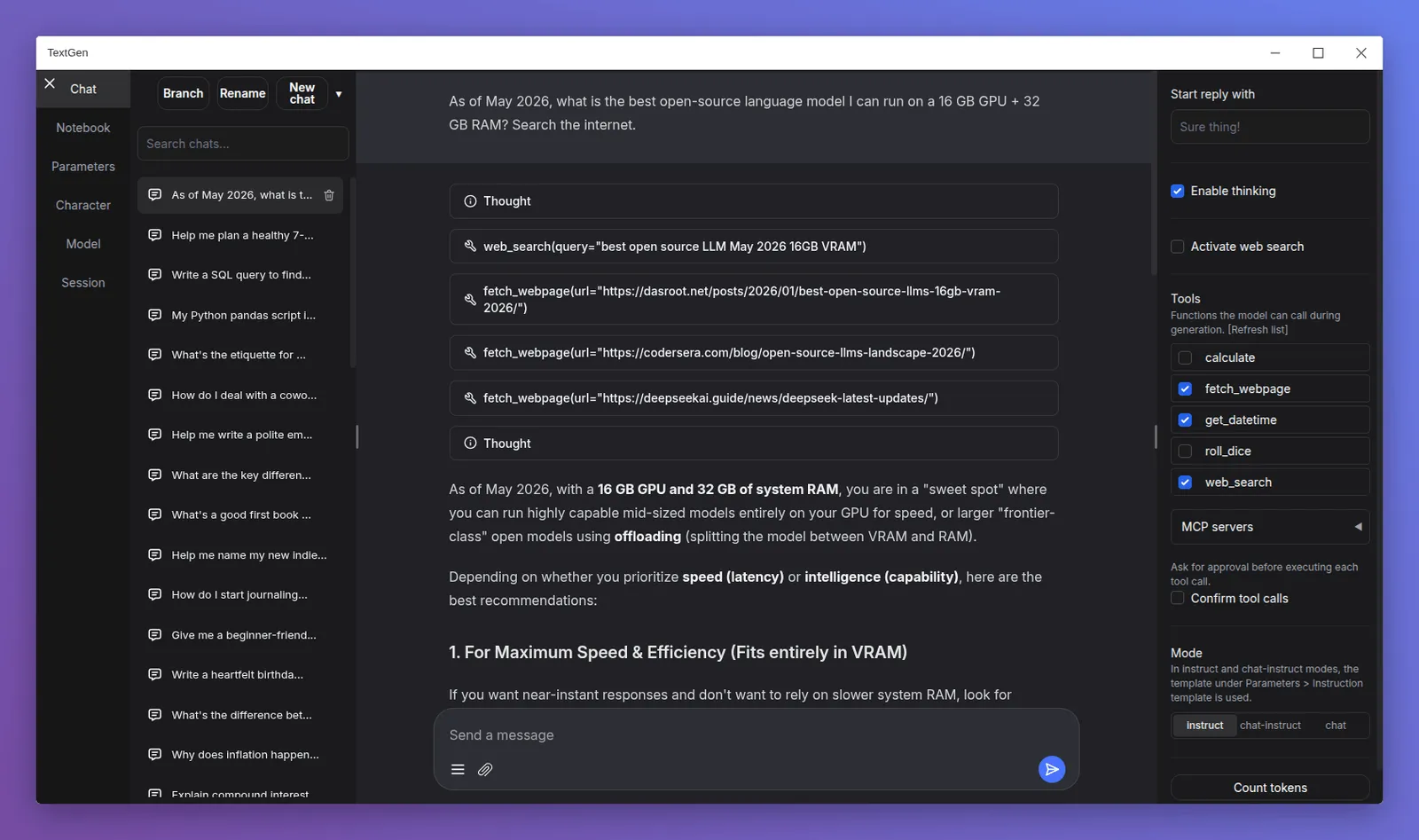หน้าตา UI ของ Text Generation WebUI