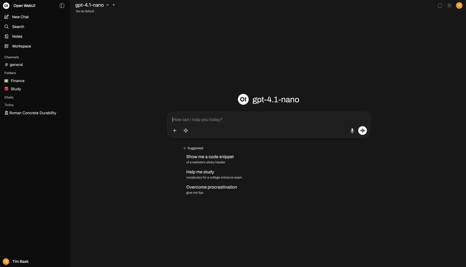หน้าตา UI ของ Open WebUI