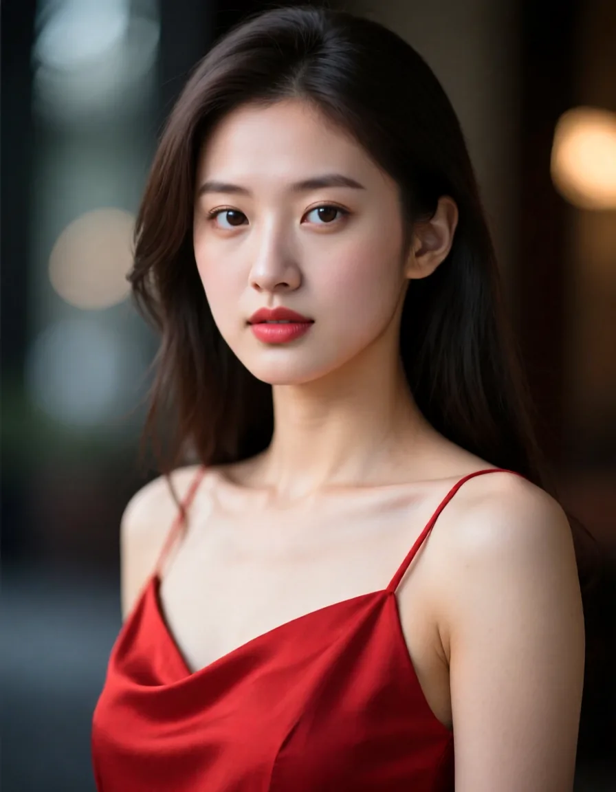 ผลลัพธ์จากคลาส — หญิงสาวชุดเดรสแดง (ภาพถ่ายครึ่งตัว)